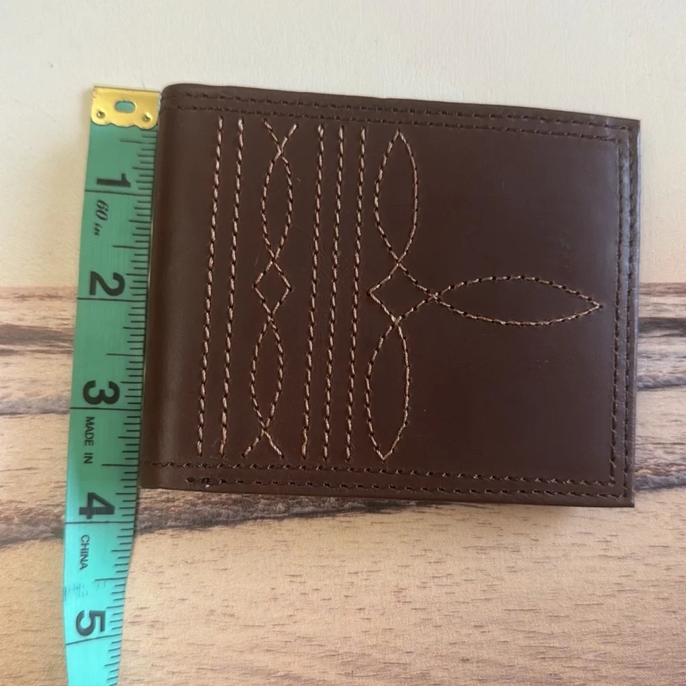 Justin Boots Genuine Leather Slim Bifold Brown Boot Stitch RFID Wallet